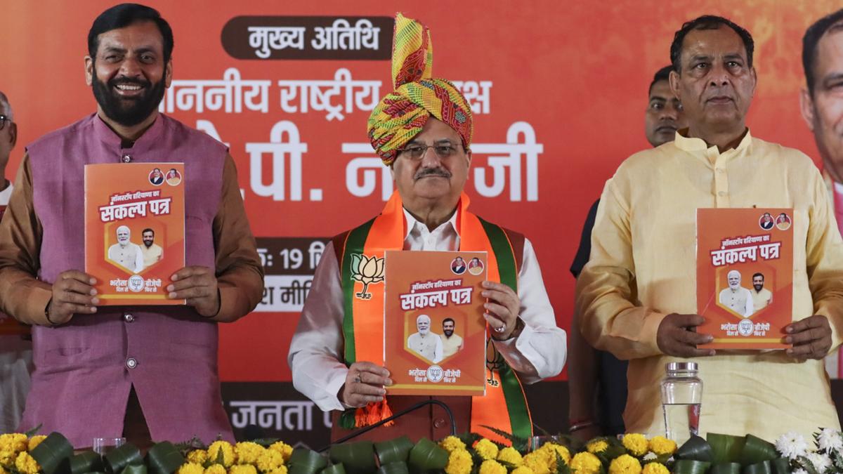 BJP manifesto for Haryana promises two lakh government jobs, ₹2,100 to women, job guarantee for Agniveers