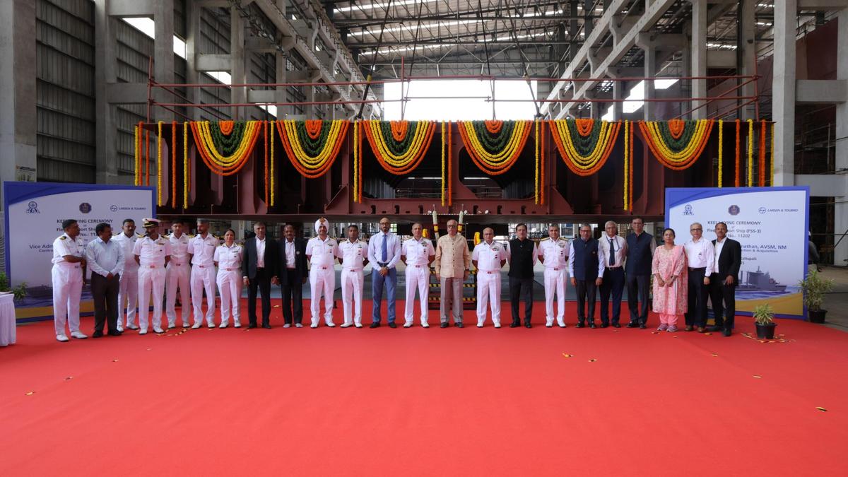 Keel laying of third Fleet Support Ship held at L&T Shipyard