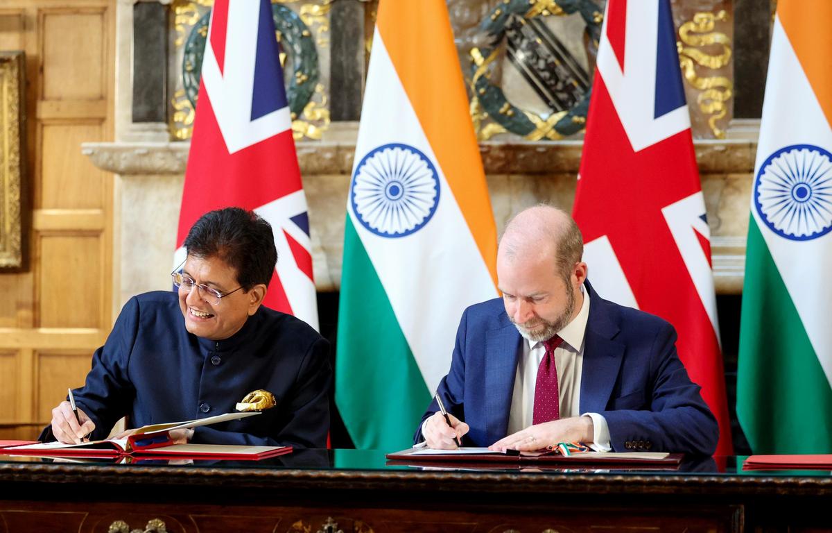 Union Minister of Commerce and Industry Piyush Goyal and Secretary of State for Business and Trade, Jonathan Reynolds sign the India-U.K. Comprehensive Economic and Trade Agreement in London on July 24, 2025, during Mr. Modi’s visit to the U.K. The two countries also unveiled ‘India-U.K. Vision 2035’, a new cooperation framework.