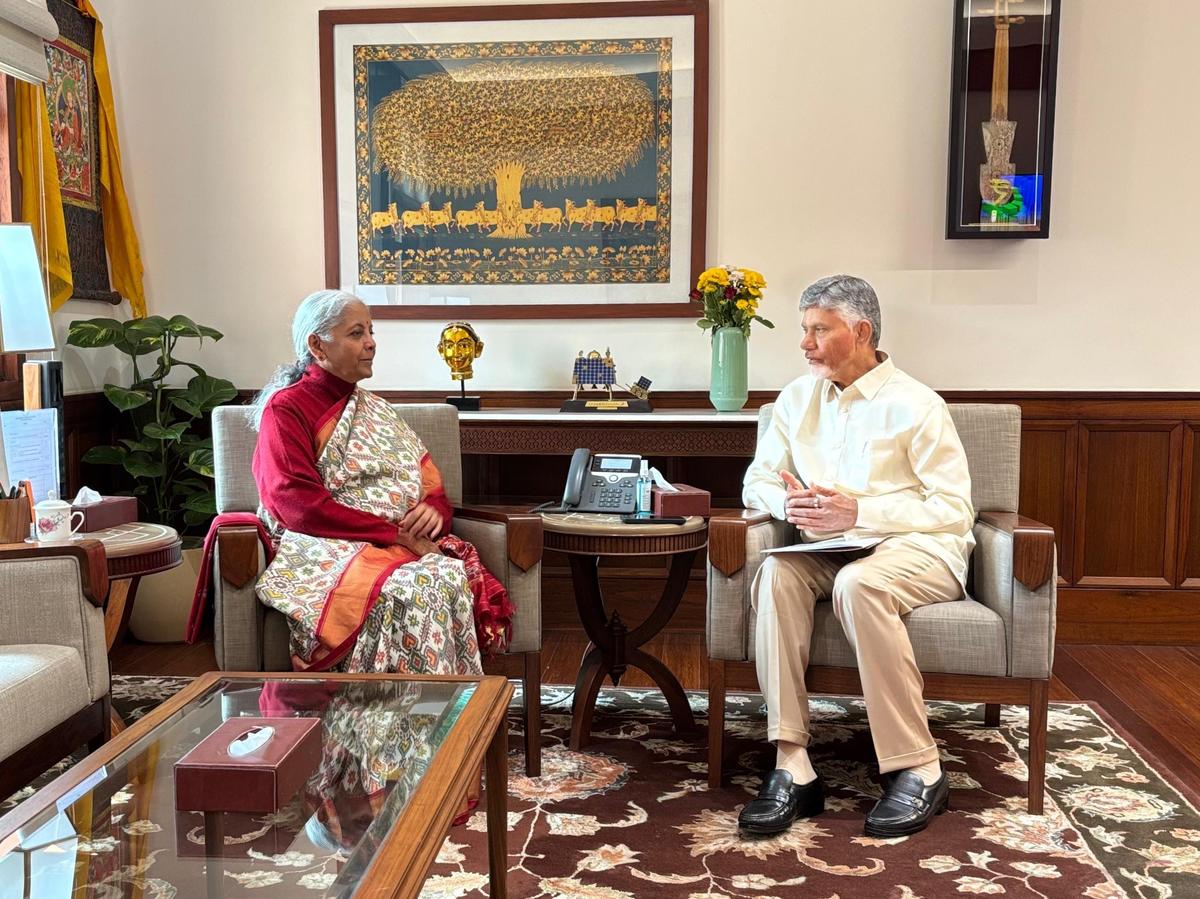 Chief minister N Chandrababu Naidu meeting Union Finance Minister Nirmala Sitharaman in New Delhi on Tuesday.
