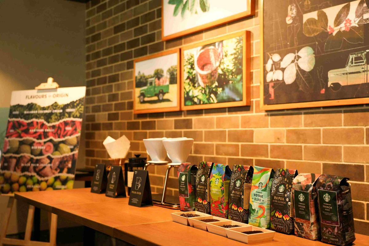 The coffee selection at Starbucks Experiential store The coffee selection at Starbucks Experiential store
