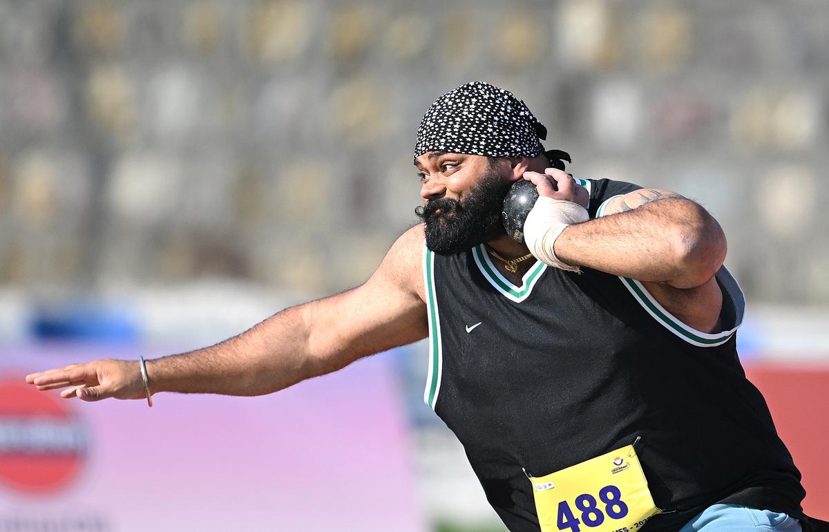 Short work: Tajinderpal Singh Toor comfortably won the men’s shot put gold with an opening effort. | PHOTO: RITU RAJ KONWAR