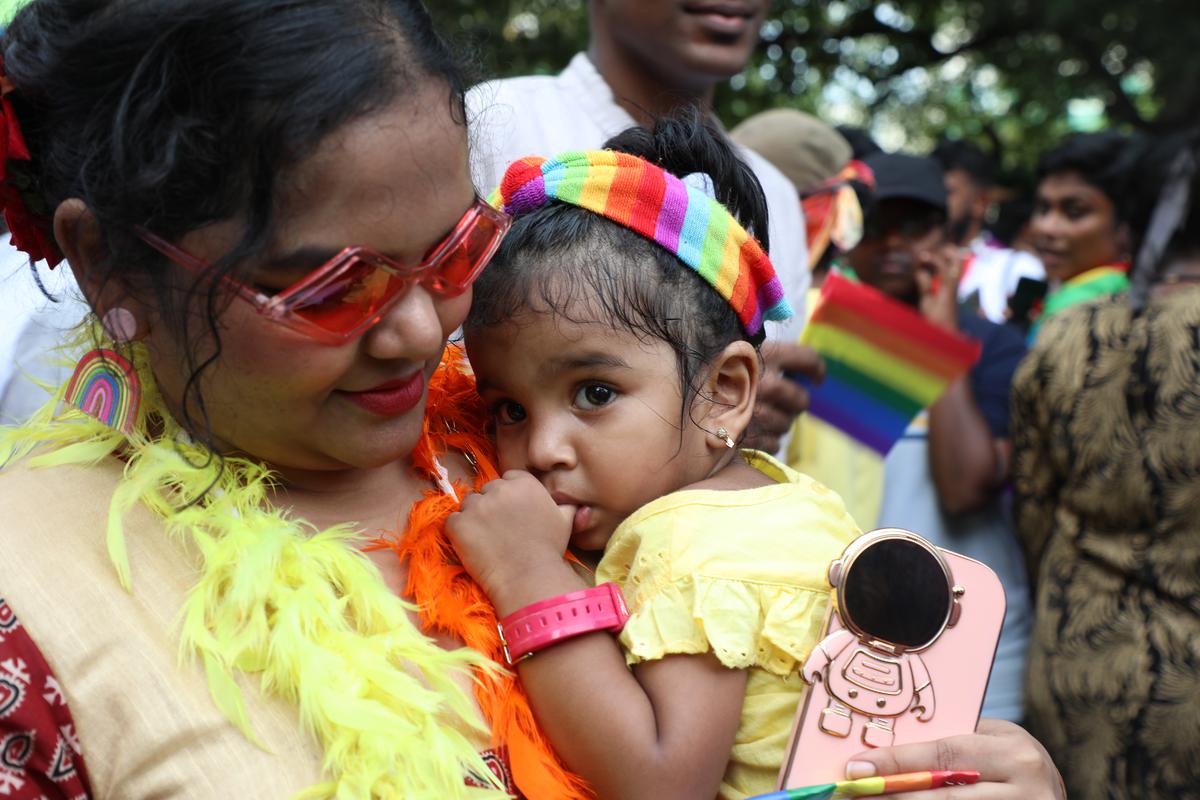 Chennai, Tamil Nadu, 25 June 2023: Pride March: Members and supporters of LGBTIQ+ celebrating pride month at  Langs Garden road, Egmore in Chennai on Sunday. Photo: Akhila Easwaran/ The Hindu