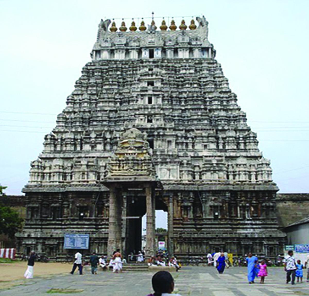 Entering Sri Varadaraja Perumal Temple in Kanchipuram.