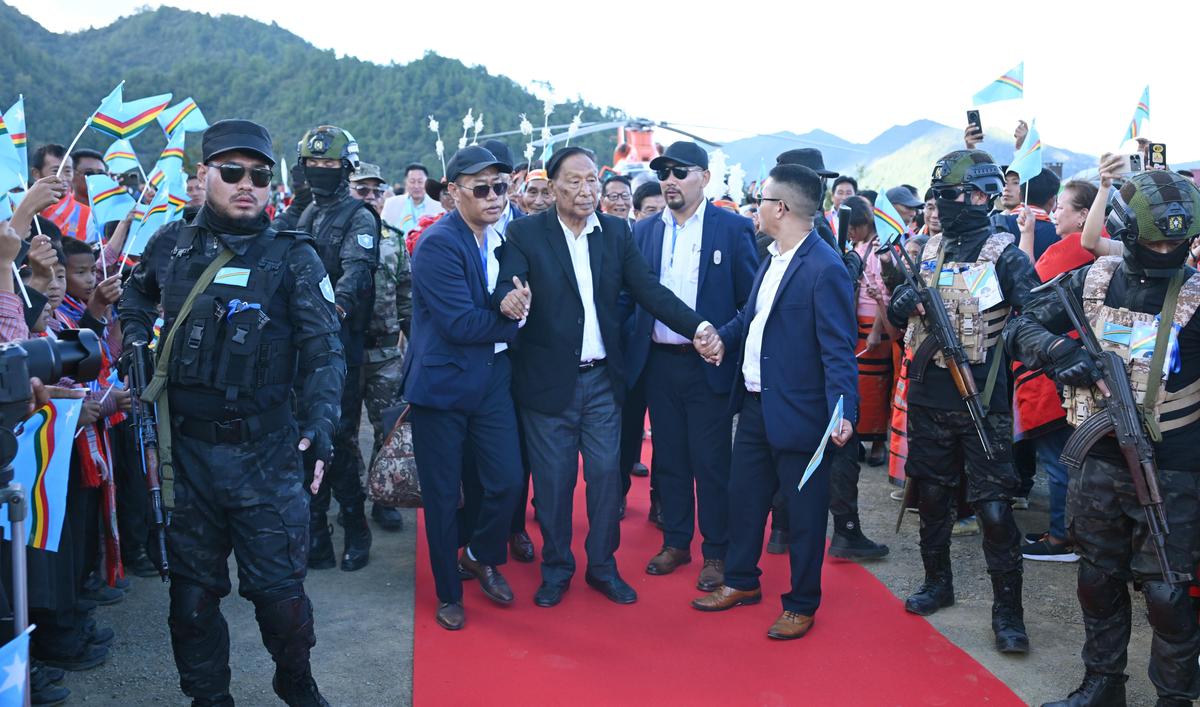 NSCN (I-M) supporters welcome  NSCN (I-M) chief Thuingaleng Muivah arrives in his home village Somdal after 60 years in Ukhrul district of Manipur on Wednesday.