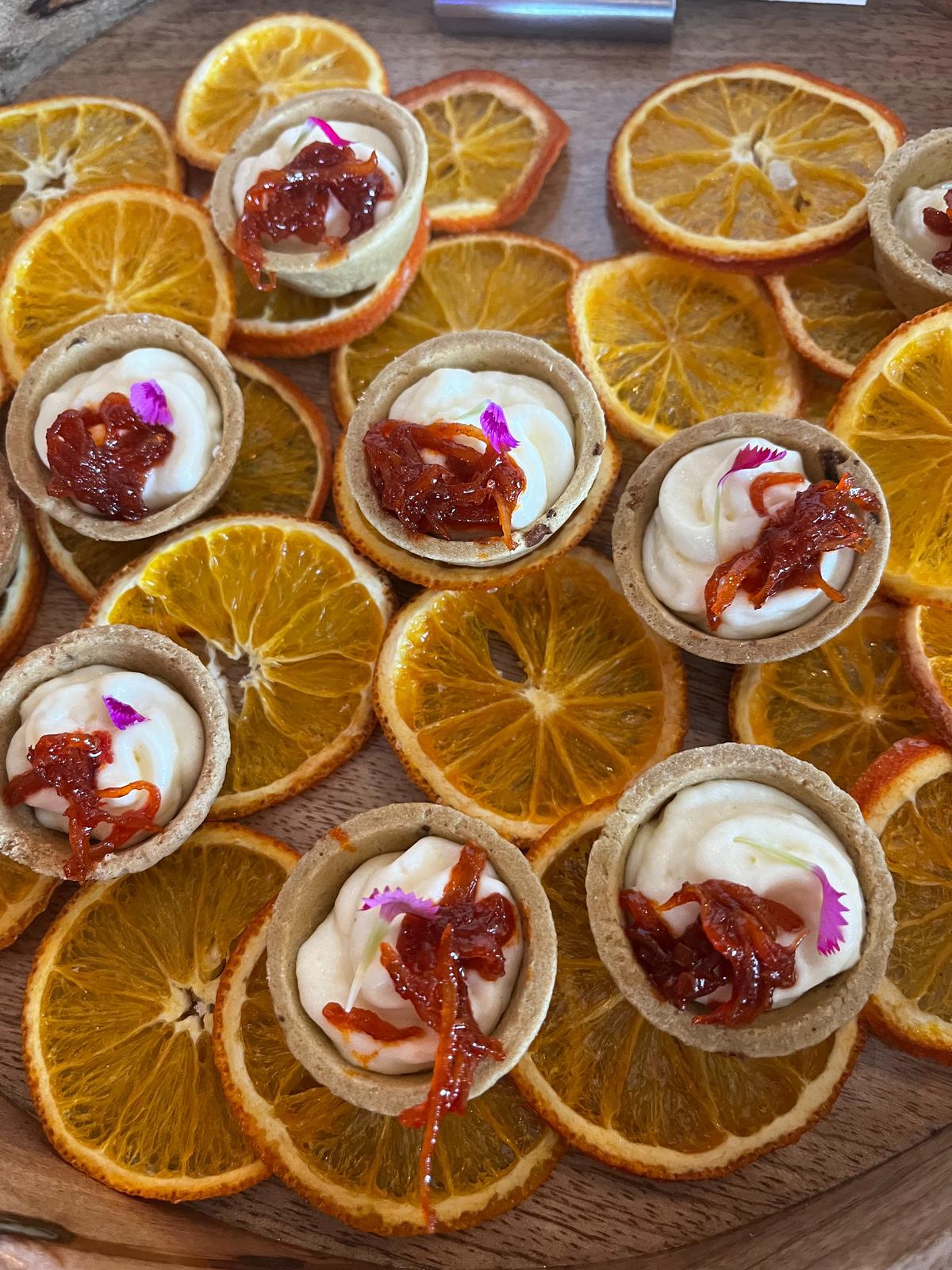 California pistachio tart with allam chutney jam