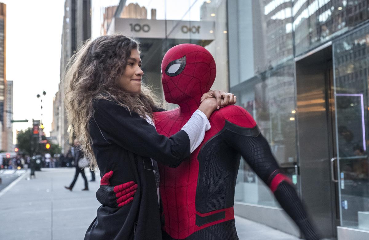 Zendaya, left, and Tom Holland in a scene from ‘Spider-Man: Far From Home’