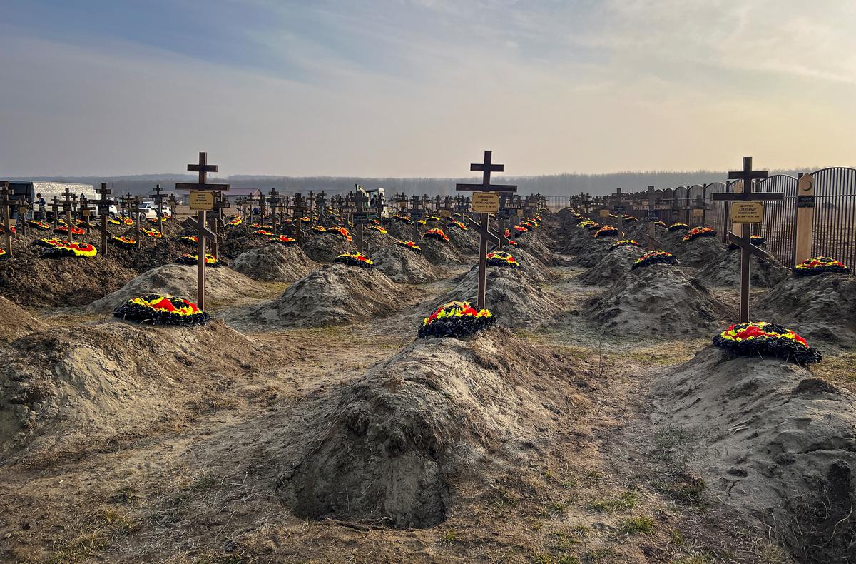 Graves of Russian Wagner mercenary group fighters are seen in a cemetery near the village of Bakinskaya in Krasnodar region, Russia, January 22, 2023. Image for representational purposes only.