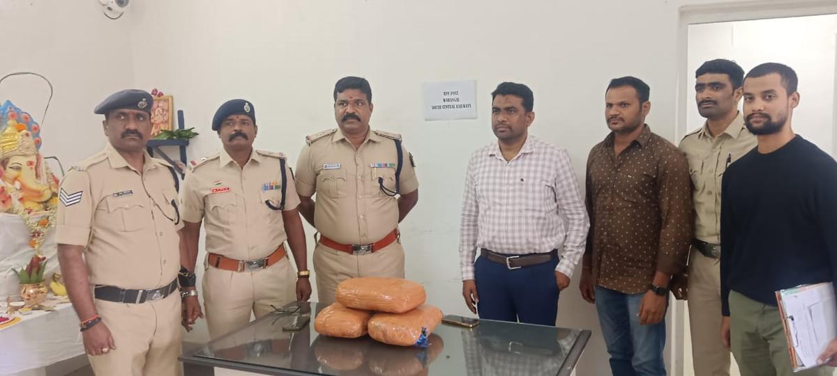 The six kilograms of ganja worth ₹3 lakh, which was seized by the enforcement team and Warangal railway police. The six kilograms of ganja worth ₹3 lakh, which was seized by the enforcement team and Warangal railway police.