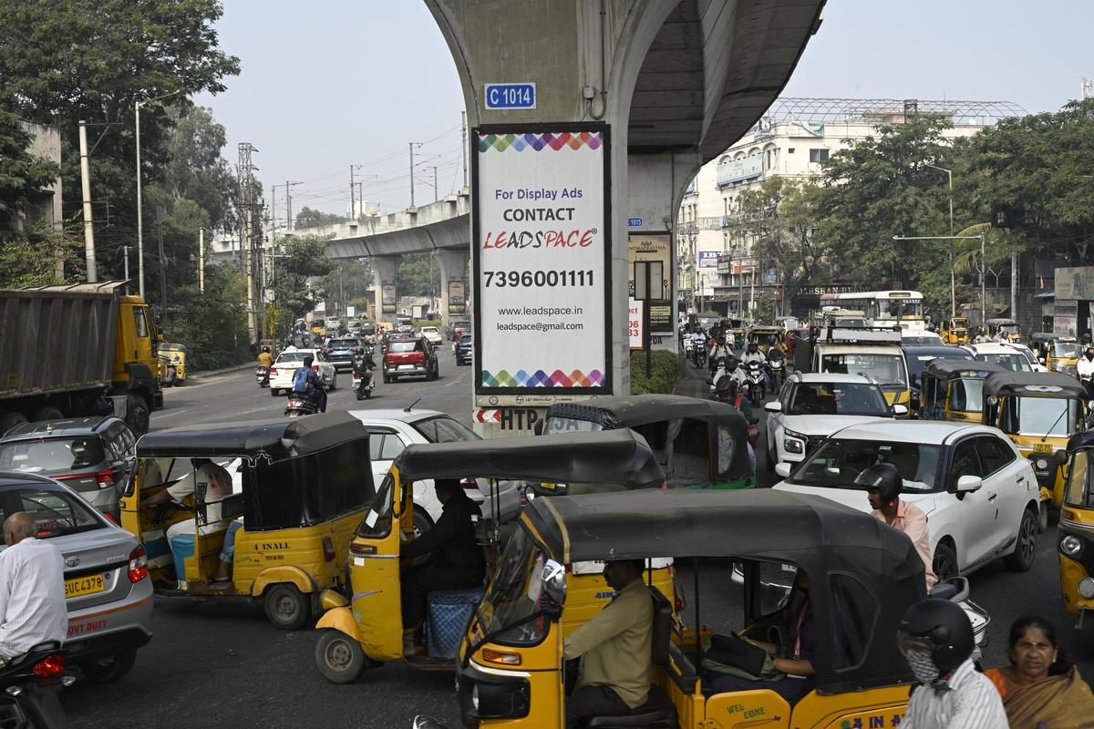 Commuters navigate a U-turn near Sudarshan Reddy Sweet House in Habsiguda, Hyderabad. 