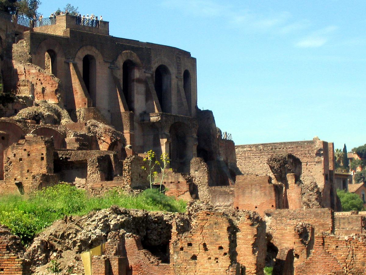 Massive retaining walls extend into the area on the Palatine at the Imperial building complex.