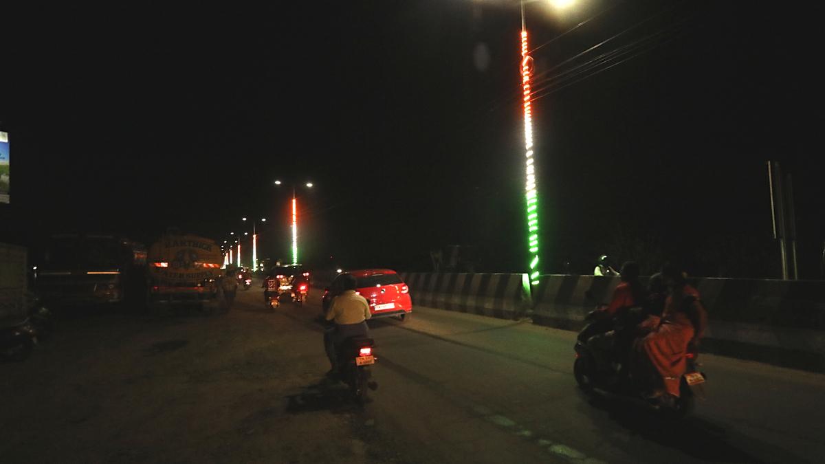 Amidst waving of party flags, an offbeat representation of the Flag above all flags