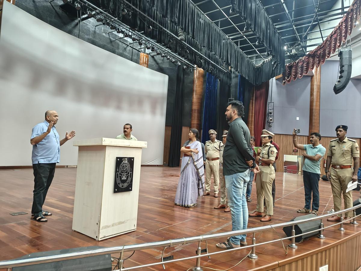 Officials inspect venue for Karnataka film awards presentation ceremony -  The Hindu