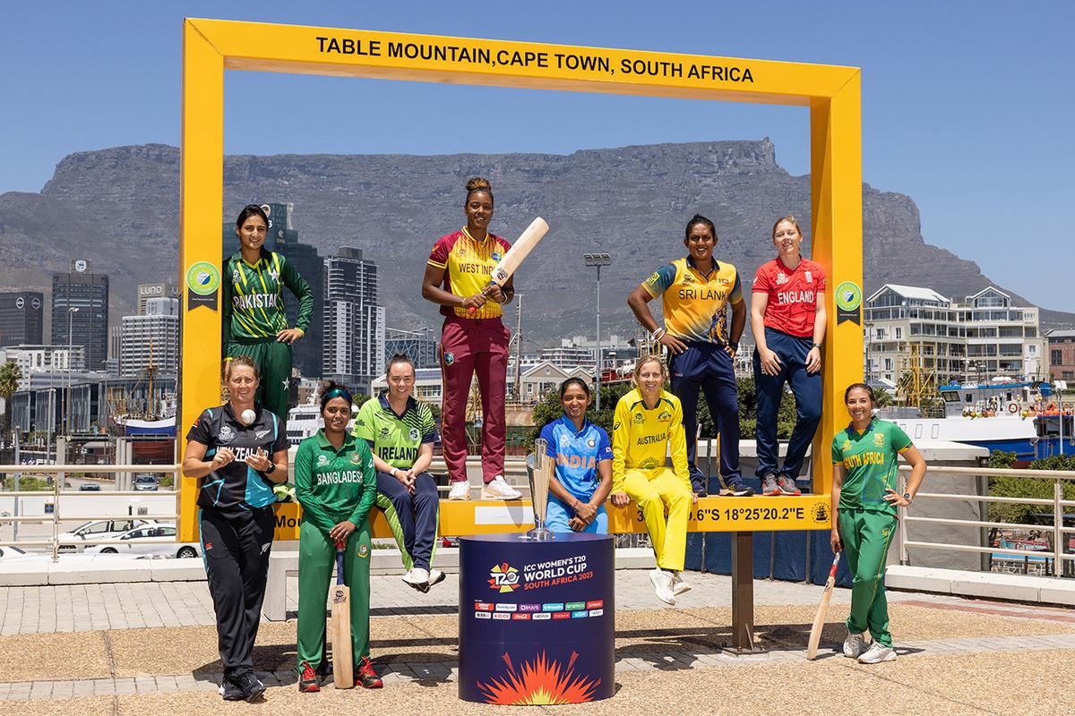 File picture of the women’s team captains posing alongside the ICC Women’s T20 World Cup Trophy in February 2023