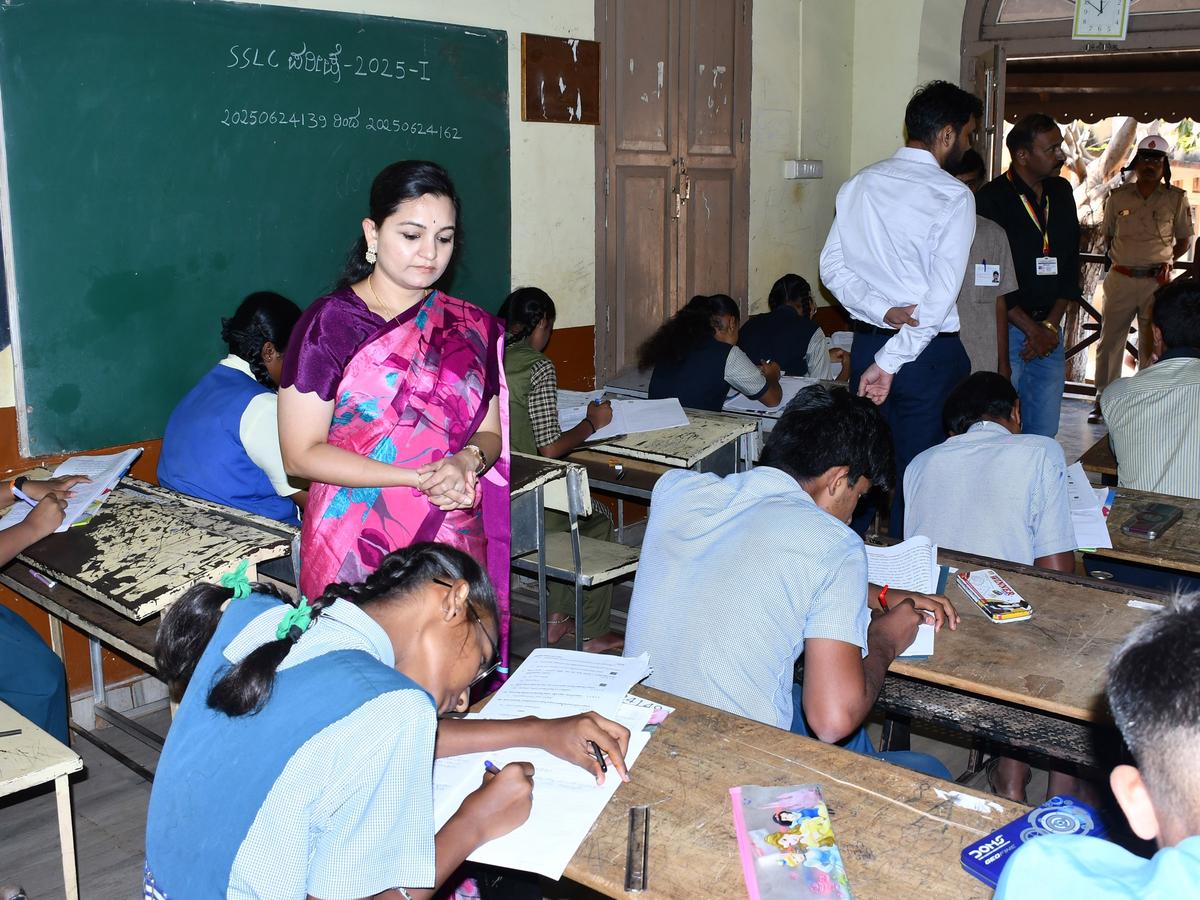 Deputy Commissioner Divya Prabhu G.R.J. at an SSLC examination centre in Hubballi on Friday. 