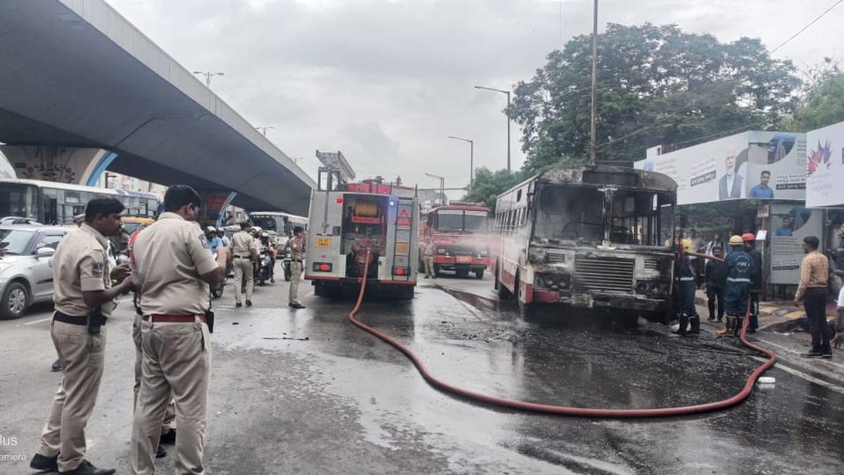 Telangana RTC bus catches fire in Hyderabad’s Mehdipatnam, no casualties