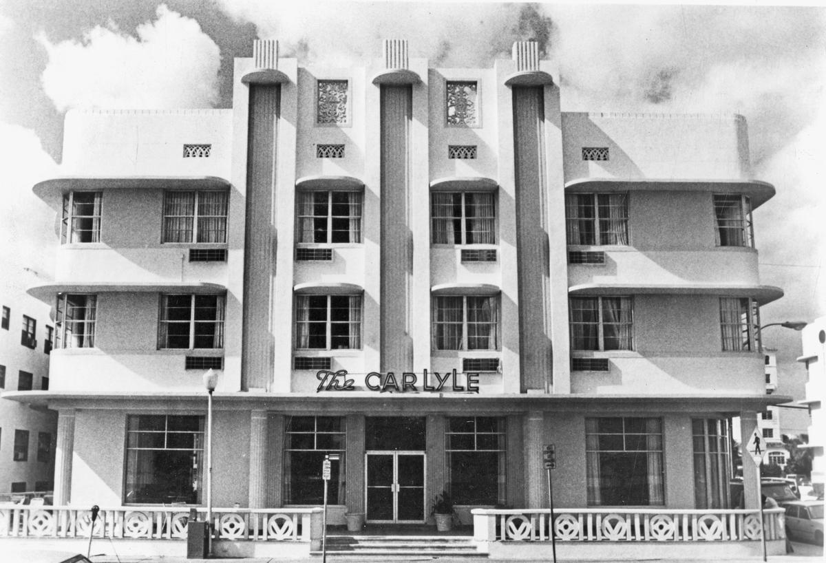 The oceanfront Art Deco style Carlyle Hotel in Miami Beach
