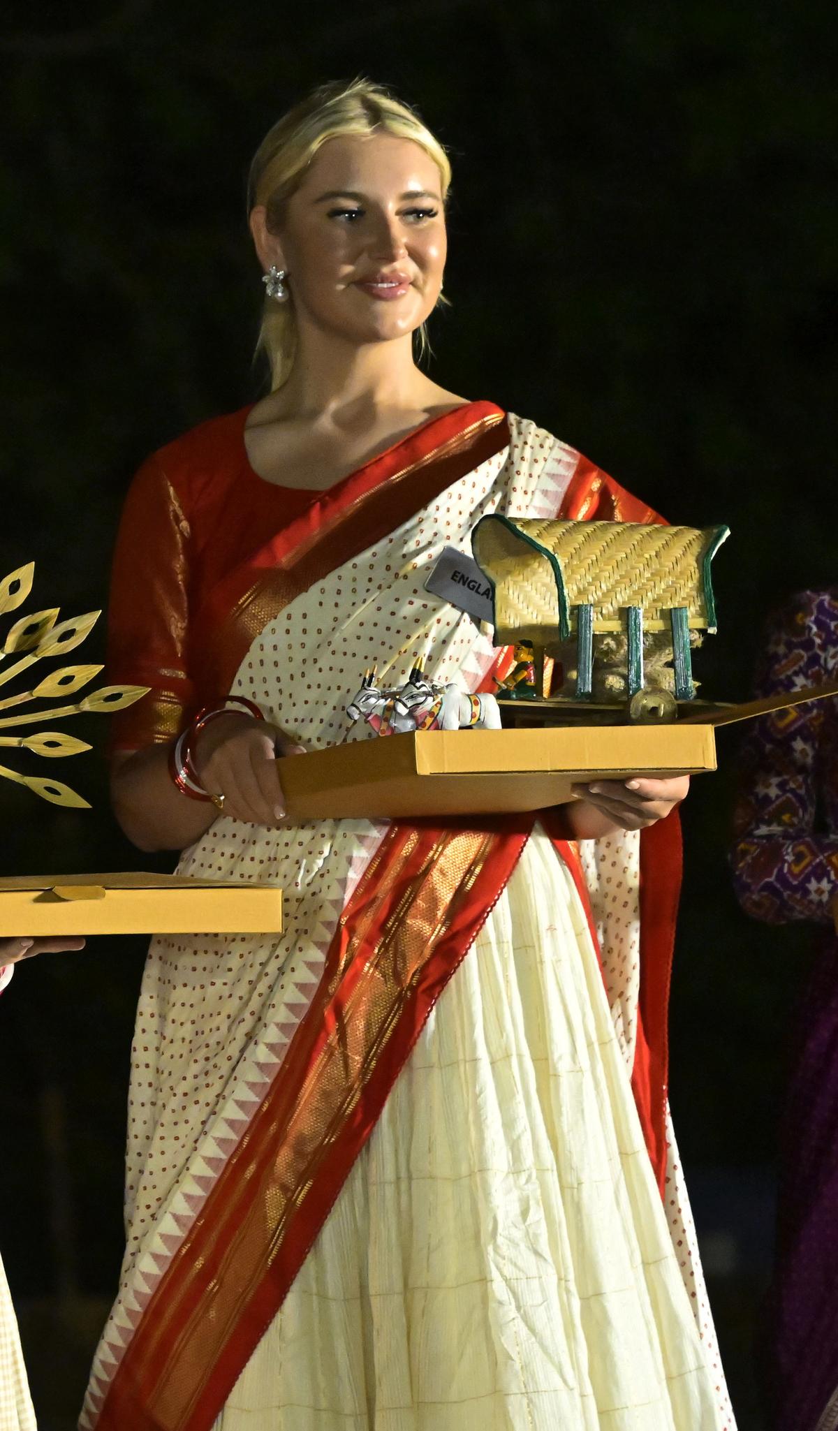 File picture of Miss England Milla Magee clicked on May 14, 2025, during the Miss World 2025 contestants’ visit to Ramappa Temple, Telangana. File picture of Miss England Milla Magee clicked on May 14, 2025, during the Miss World 2025 contestants’ visit to Ramappa Temple, Telangana.