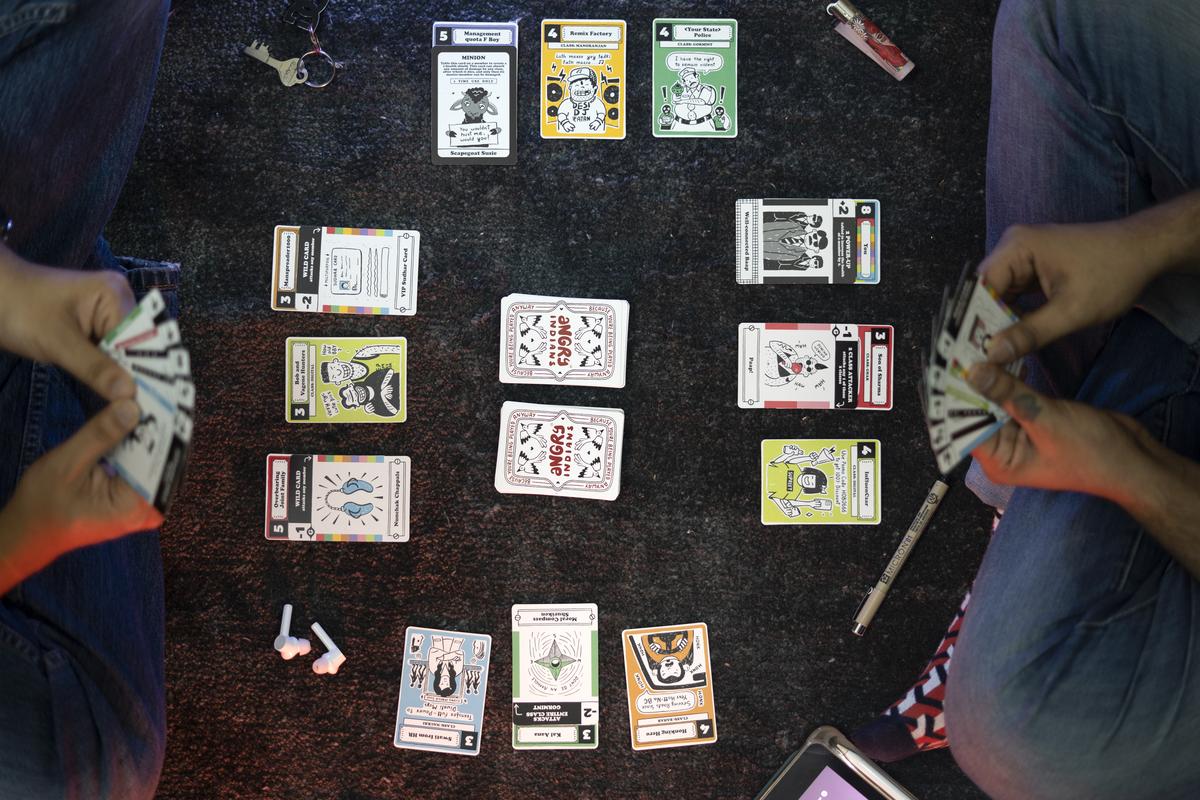 The Angry Indians card game being played