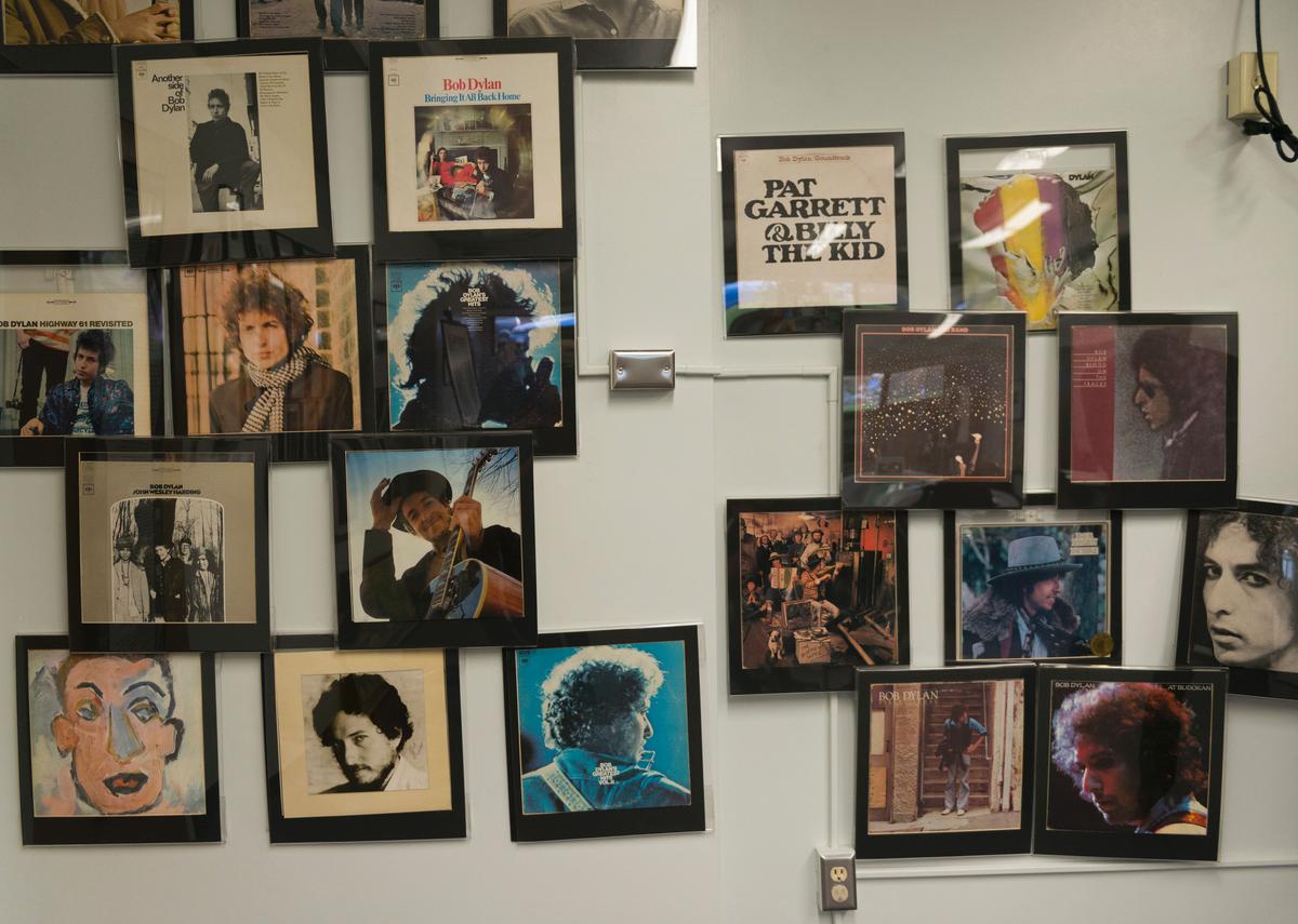 A view of the Bob Dylan exhibit at the Hibbing Public Library in Hibbing, Minnesota, the rural mining town where Dylan grew up.