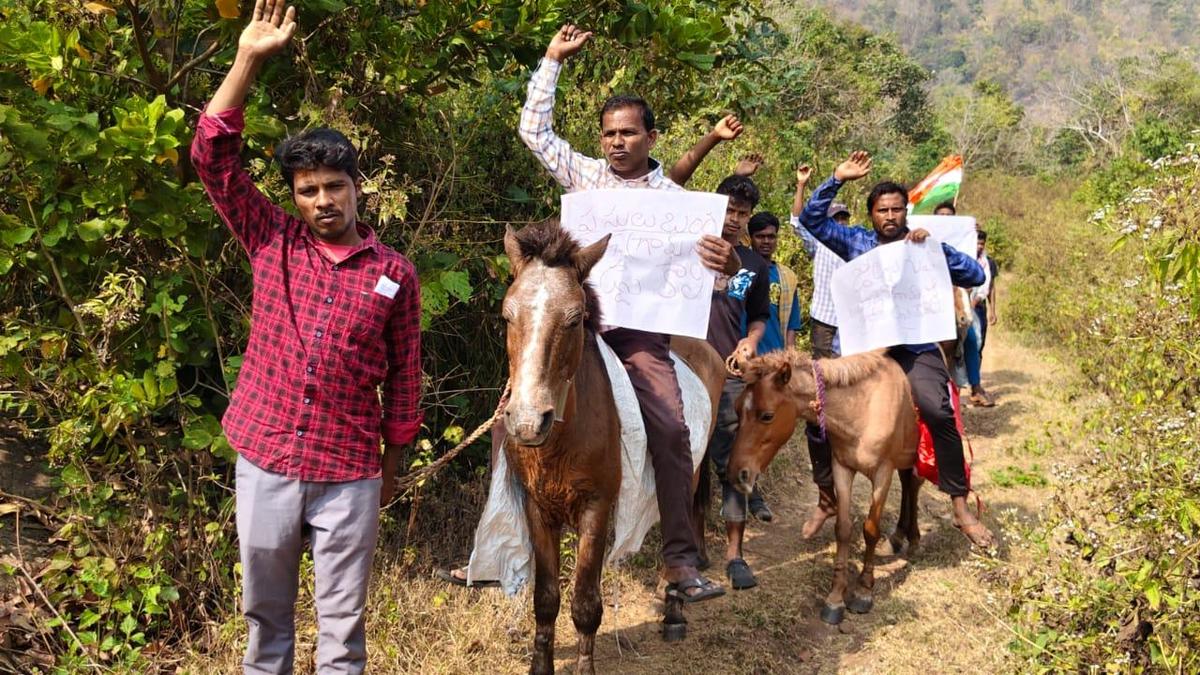 Tribals take out a rally on horses seeking road to their hamlets
