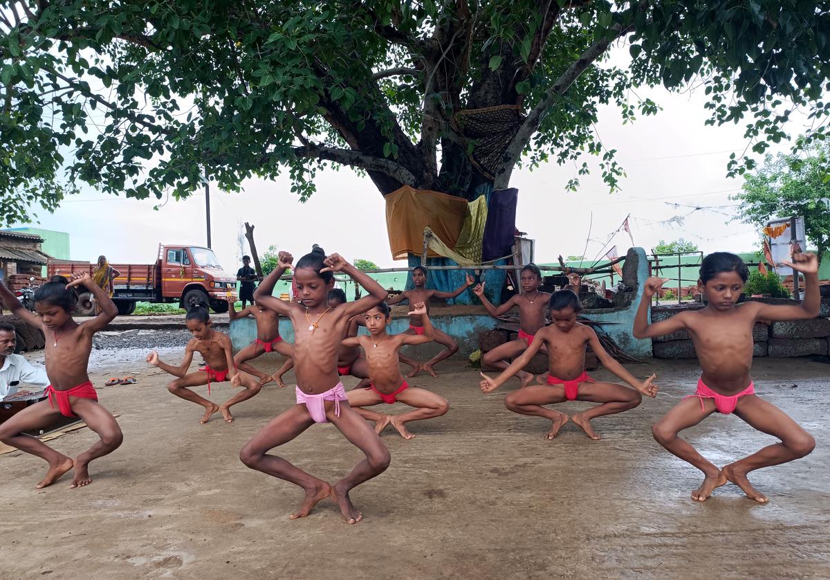 Young Gotipua dancers are seen as they are practicing Gotipua Dance at Gurukul at Khajuria village in Odishas Puri district. 