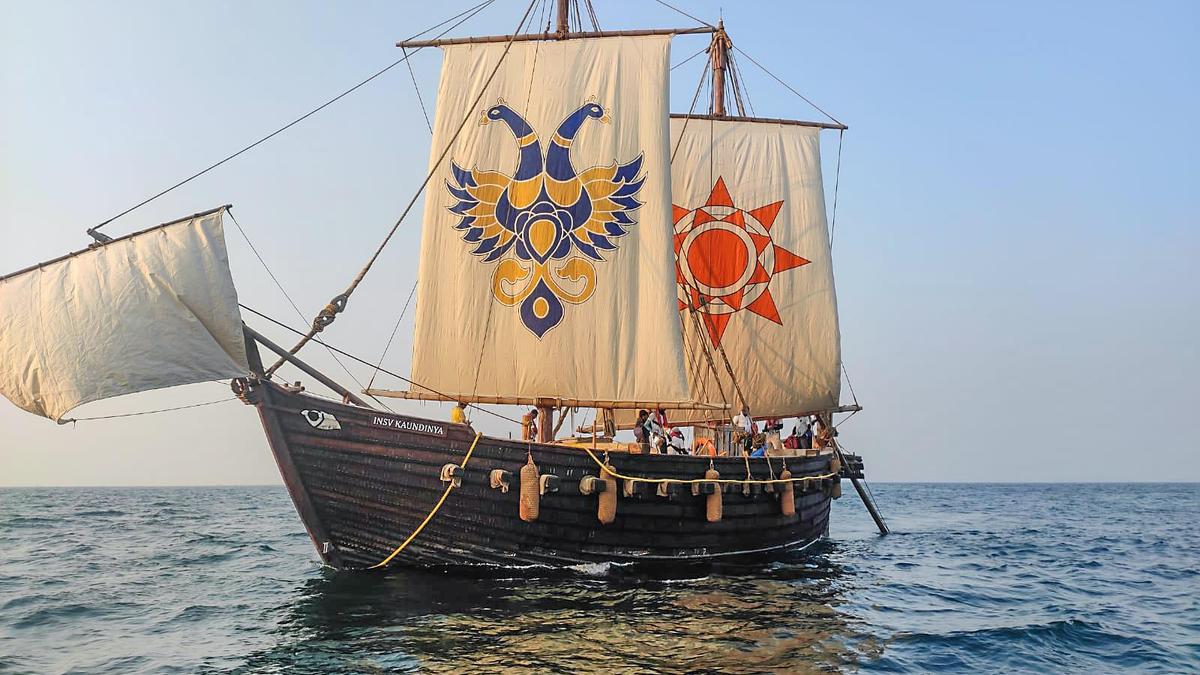 Indian naval sailing vessel Kaundinya sails on maiden overseas voyage to Oman