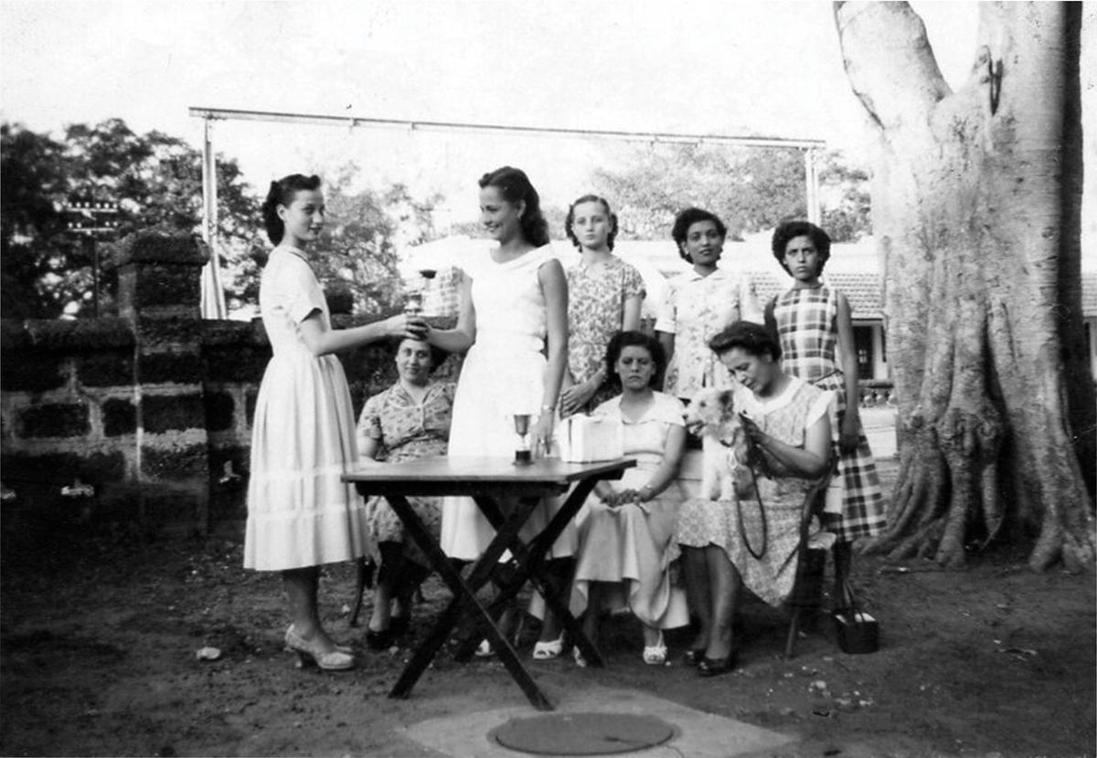 Ladies Badminton Club, Khurda Railway Colony, Orissa. (From left) Pamela Power, Mrs Power, Anne Lovery, Eleanor Power, Iona James, Winnie Betreen, Sybil Tapsell and Dorothy Doll. 