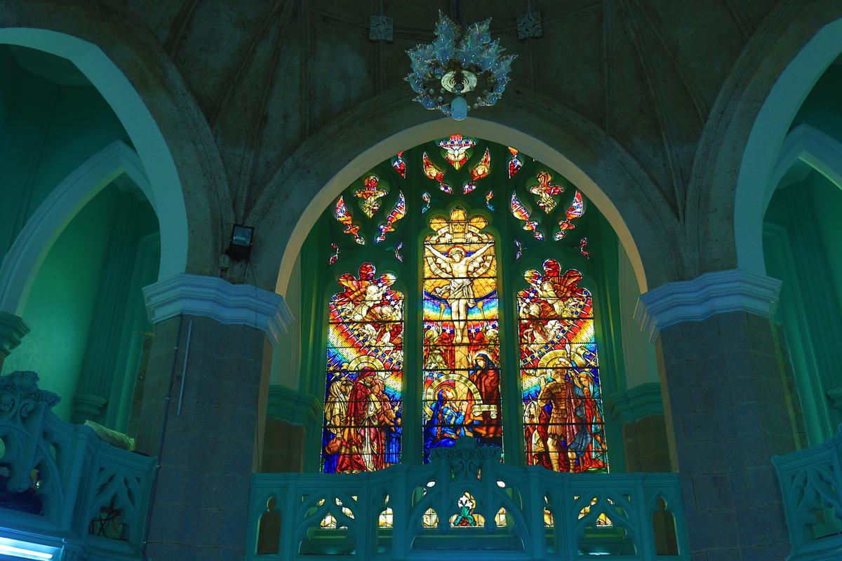 The stained glass panels at the Medak Cathedral were added over the decades after it was opened for worship in 1924. 