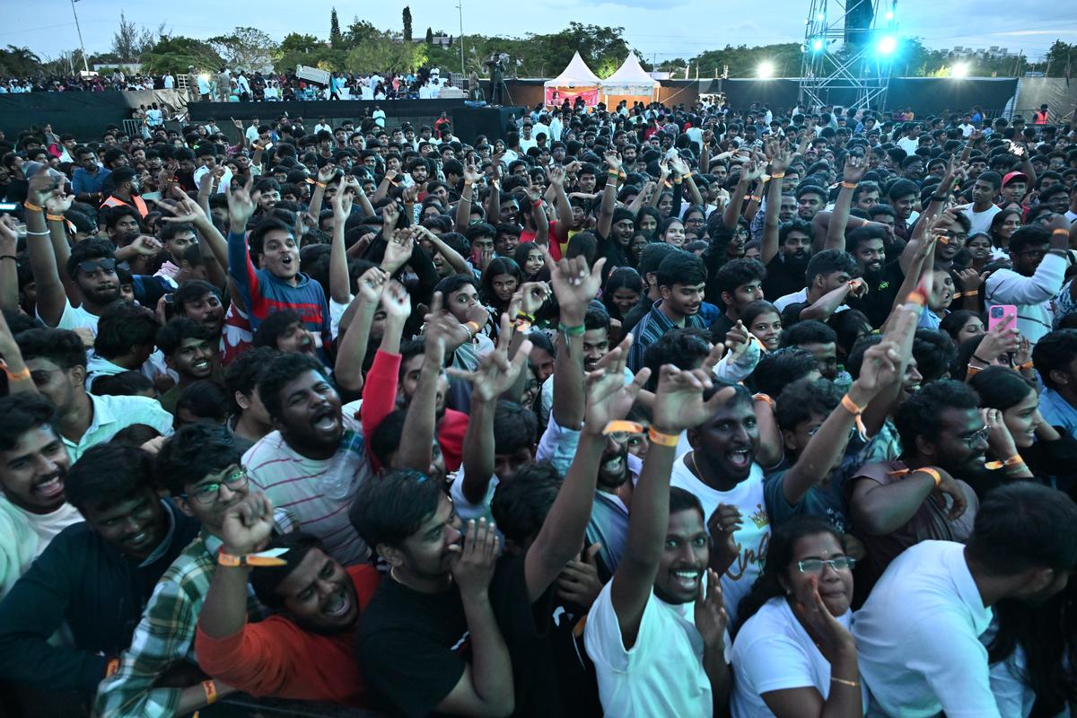 The crowd frenzy at the concert 