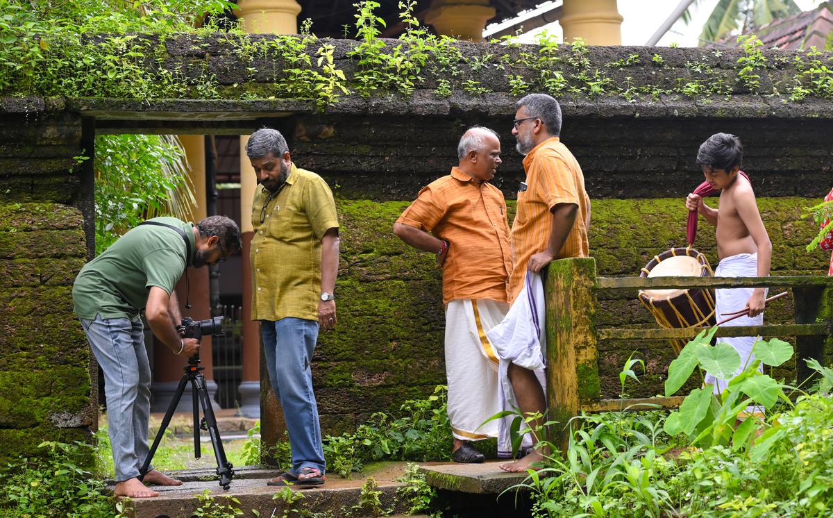 Work in progress during the filming of Melaprayanam, a documentary on Kalamandalam Unnikrishnan. 