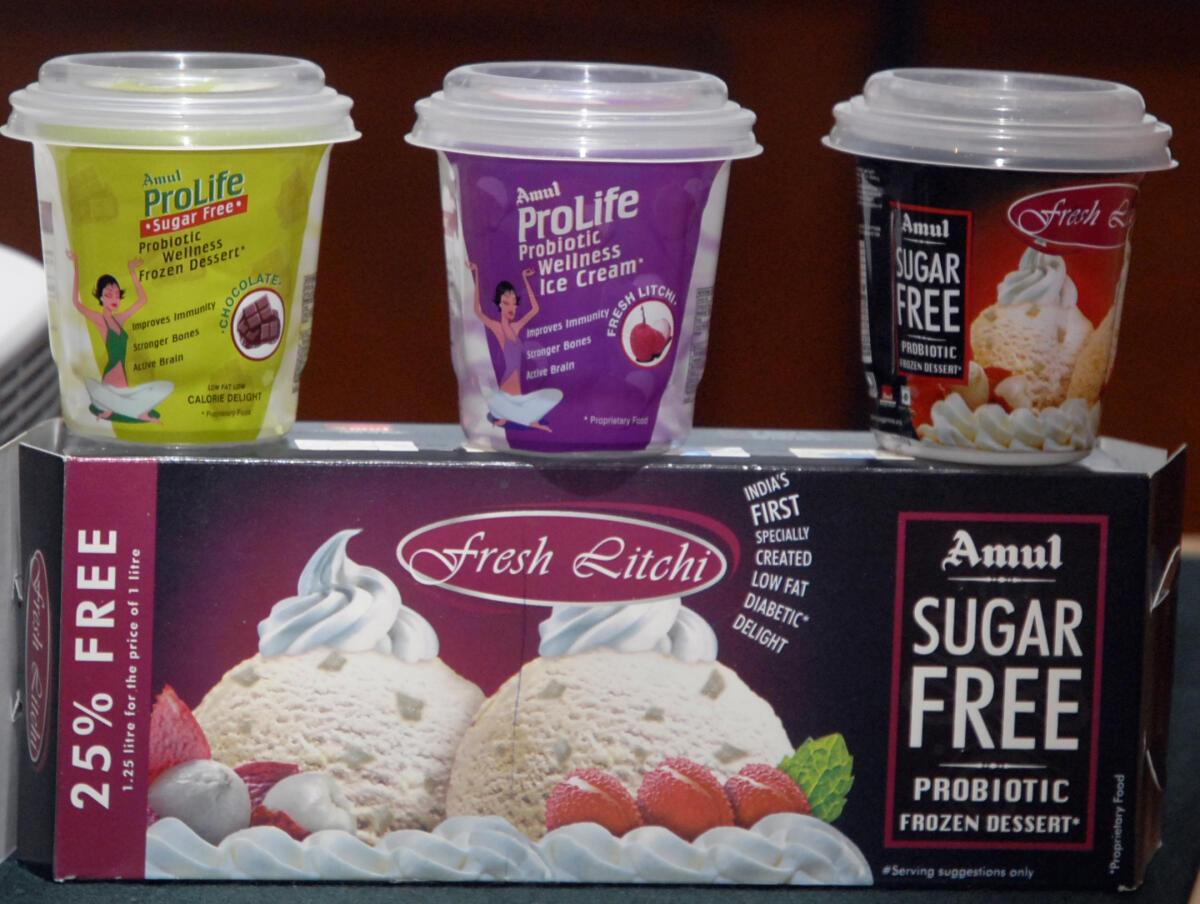 BANGALORE: Amul‘s Sugar Free - Probiotic Wellness Ice Cream on display at a press conference in Bangalore on January 17, 2007.