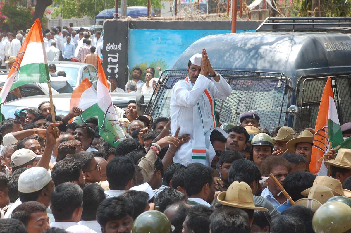 File photo of Congress leader BN Chandrappa taking out a rally in Chitradurga in June 2021.