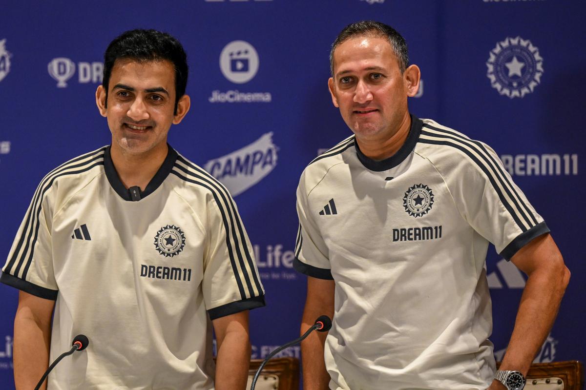 ‘Now that Rohit Sharma and Virat Kohli will play only two formats, I expect them to be available for most games,” Gambhir said. Chairman of selectors Ajit Agarkar is seen along with Gambhir during the press conferenc in Mumbai on Monday.