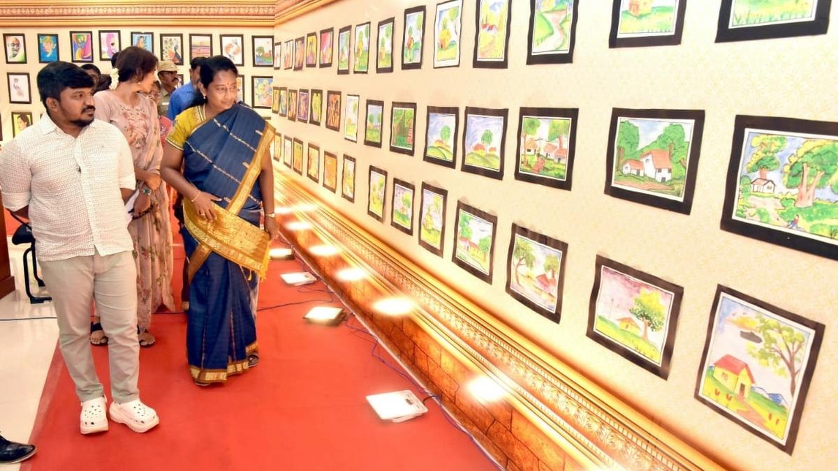 Artworks of Virudhunagar school students on display at Kalaignar Centenary Library
