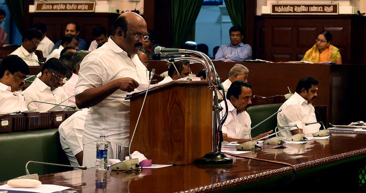 Finance Minister D. Jayakumar presenting the Budget in the Assembly on March 16, 2017