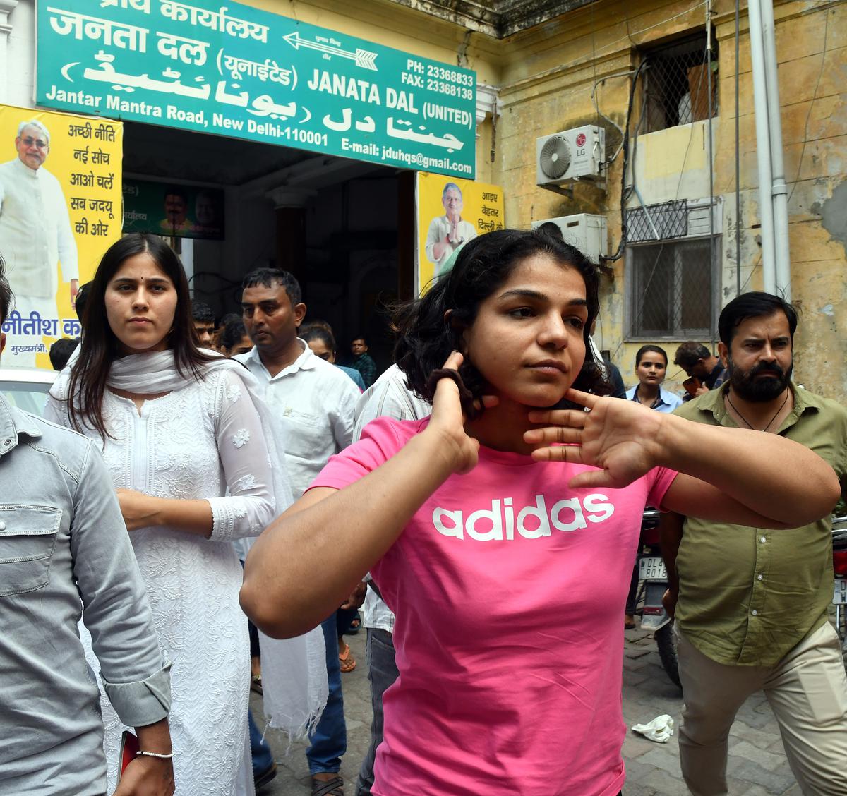 Sakshi Malik after holding a meeting with their lawyer on Thursday, May 4, 2023.