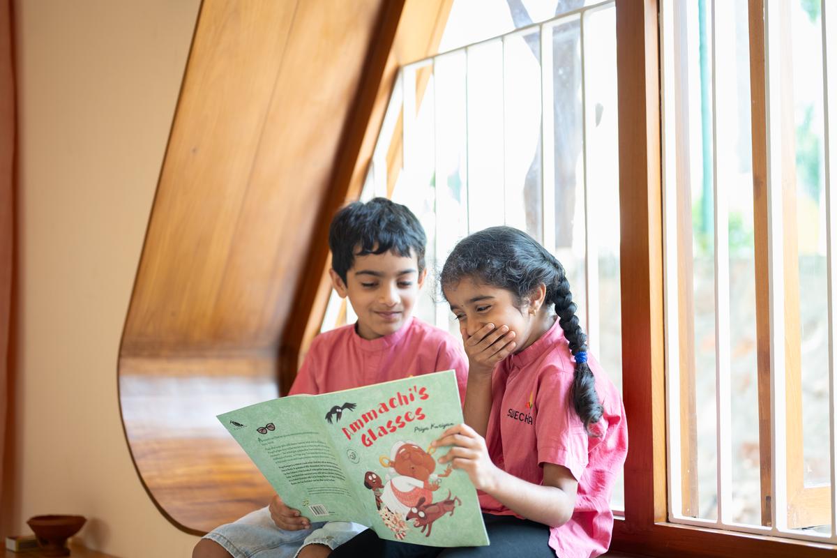 Children enjoying a reading session at Swechha, a Waldorf inspired school, in Visakhapatnam. Children enjoying a reading session at Swechha, a Waldorf inspired school, in Visakhapatnam.