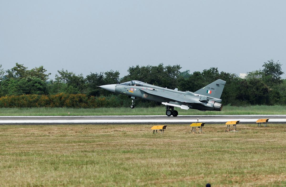 Hindustan Aeronautics Limited (HAL) Tejas Mark 1A, a light combat aircraft takes off ahead of its maiden flight at HAL Nashik, India, October 17, 2025. REUTERS/Francis Mascarenhas