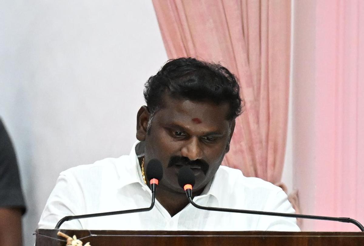 Sriperumpudur MLA K. Thennarasu during the swearing-in ceremony at the Lok Bhavan in Chennai on May 21, 2026