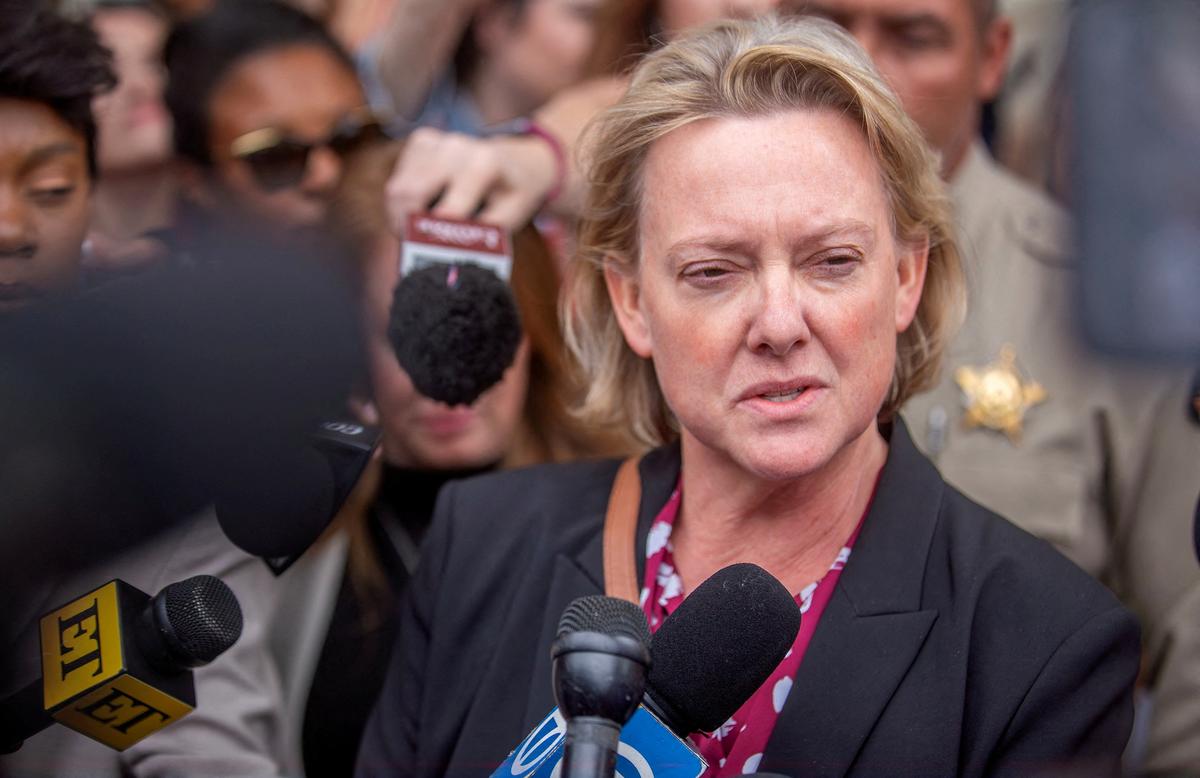 Prosecutor Kari Morrissey addresses the media after District Court Judge Mary Marlowe Sommer dismissed the case against Baldwin on Friday, July 12, 2024.