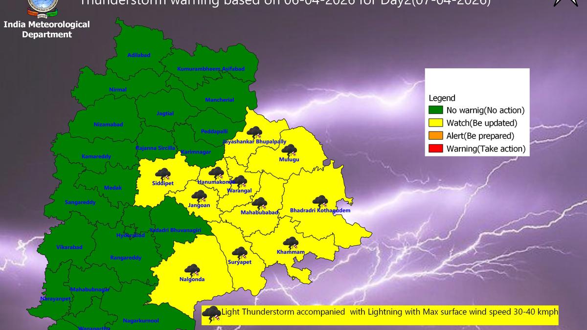 Thunderstorm forecast in 11 Telangana districts today