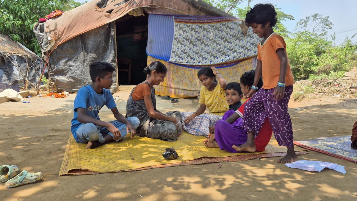 Children of this nomadic SC camp study under streetlights in neighbouring locality