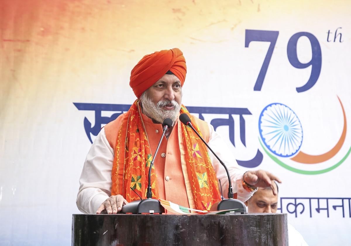 Charanjot Singh Nanda during the 79th Independence Day celebration in Pahalgam, Anantnag district, Jammu and Kashmir, on August 15, 2025.