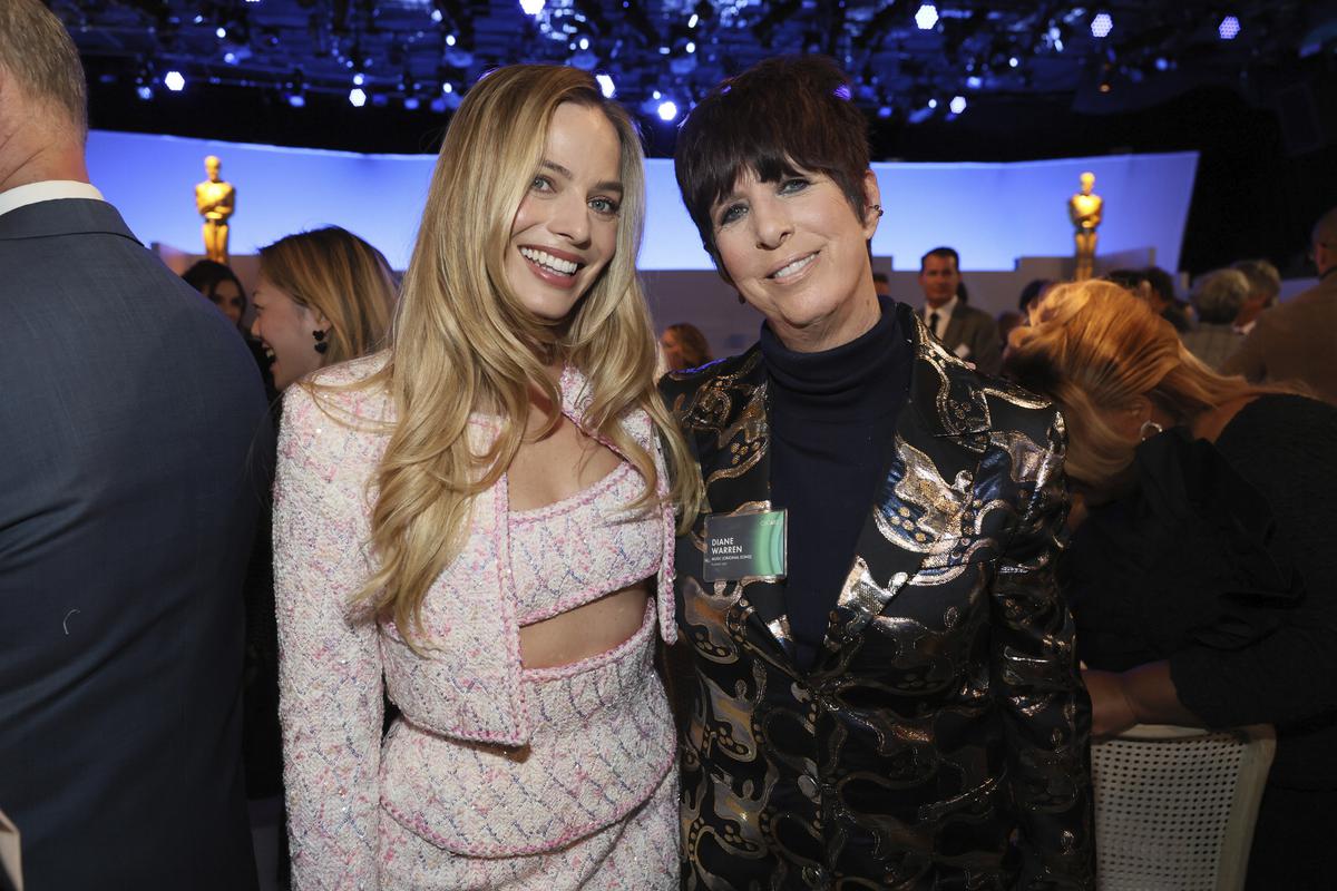 Margot Robbie and Diane Warren attend the 96th Academy Awards Oscar nominees luncheon on Monday, Feb. 12, 2024, at the Beverly Hilton Hotel in Beverly Hills