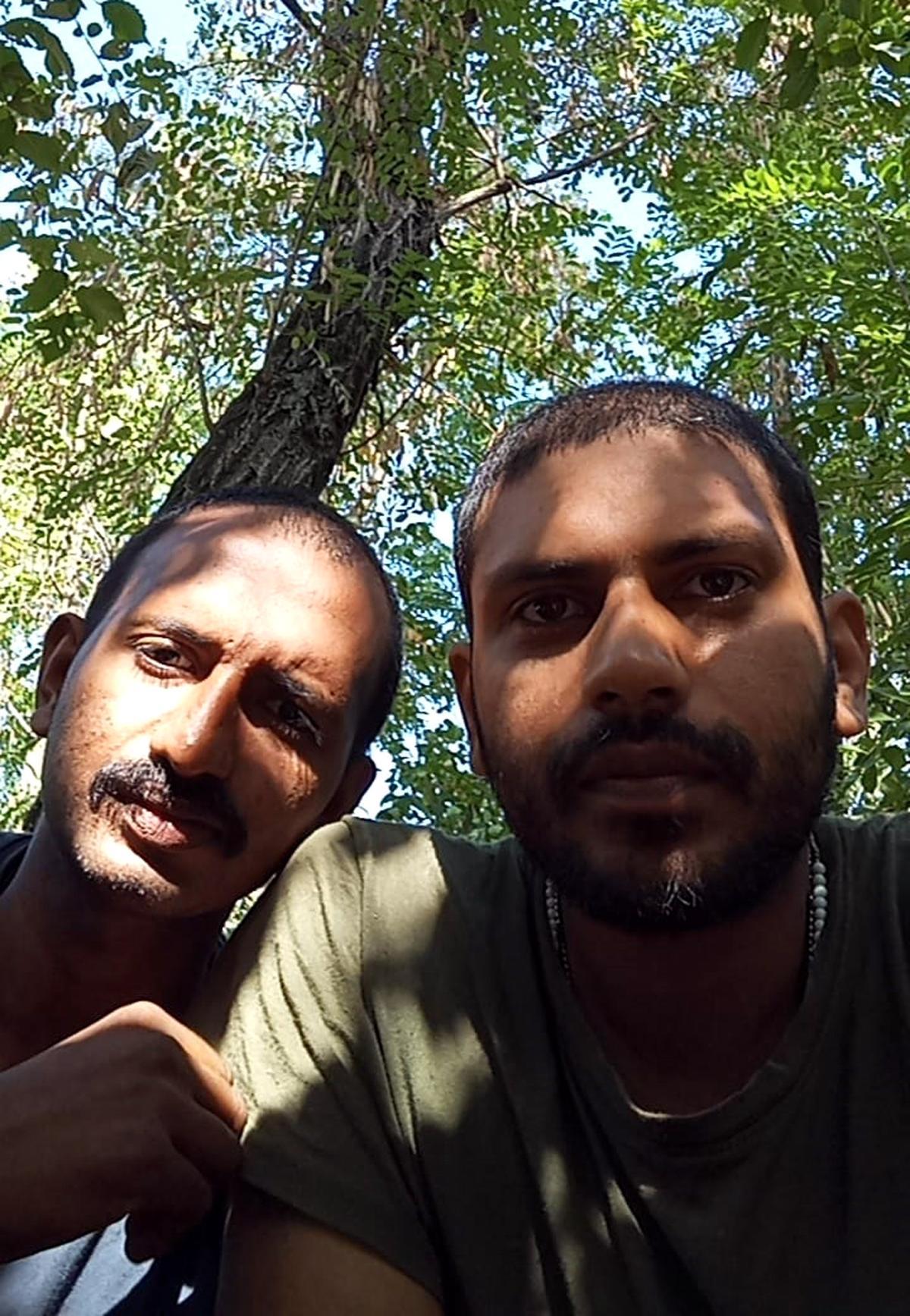 Binil Babu and Jain Kurian in video message they sent to their families from Russian-occupied Ukraine. Binil Babu and Jain Kurian in video message they sent to their families from Russian-occupied Ukraine.