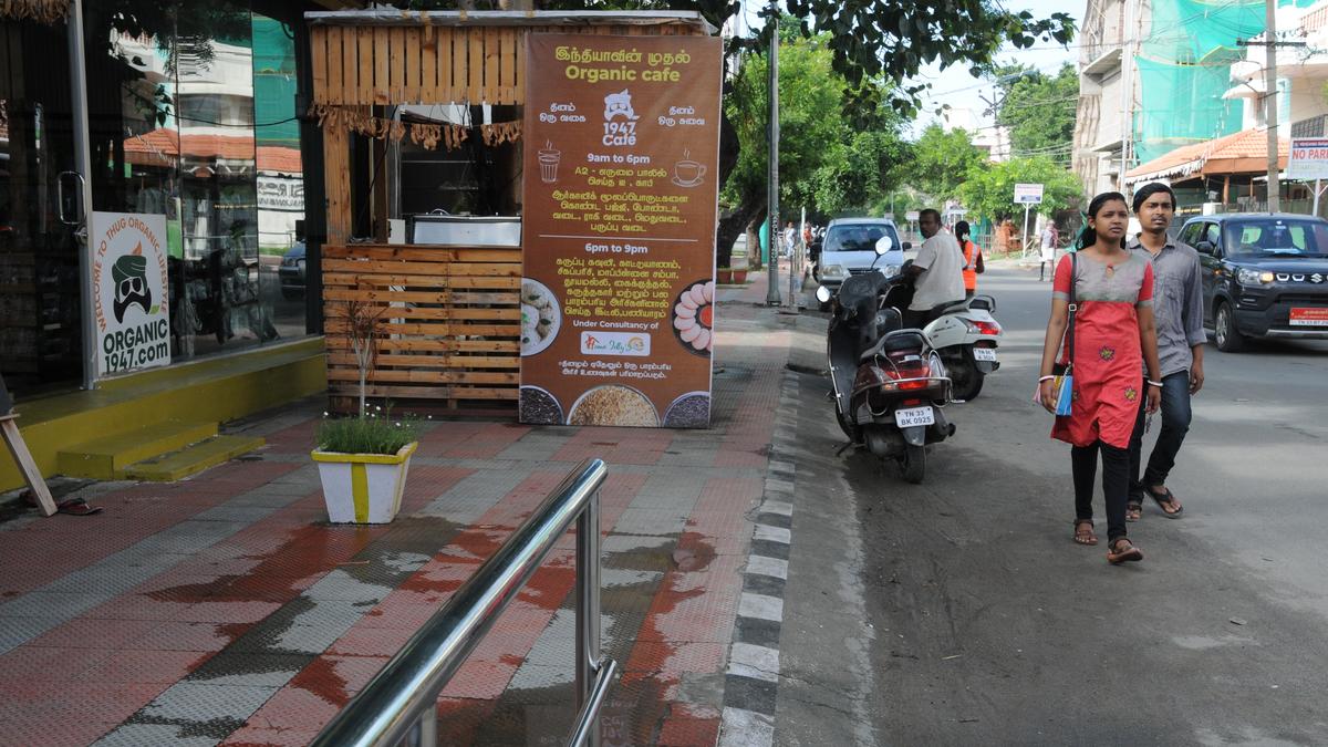 Commercial establishments encroach upon footpaths on smart roads in Erode