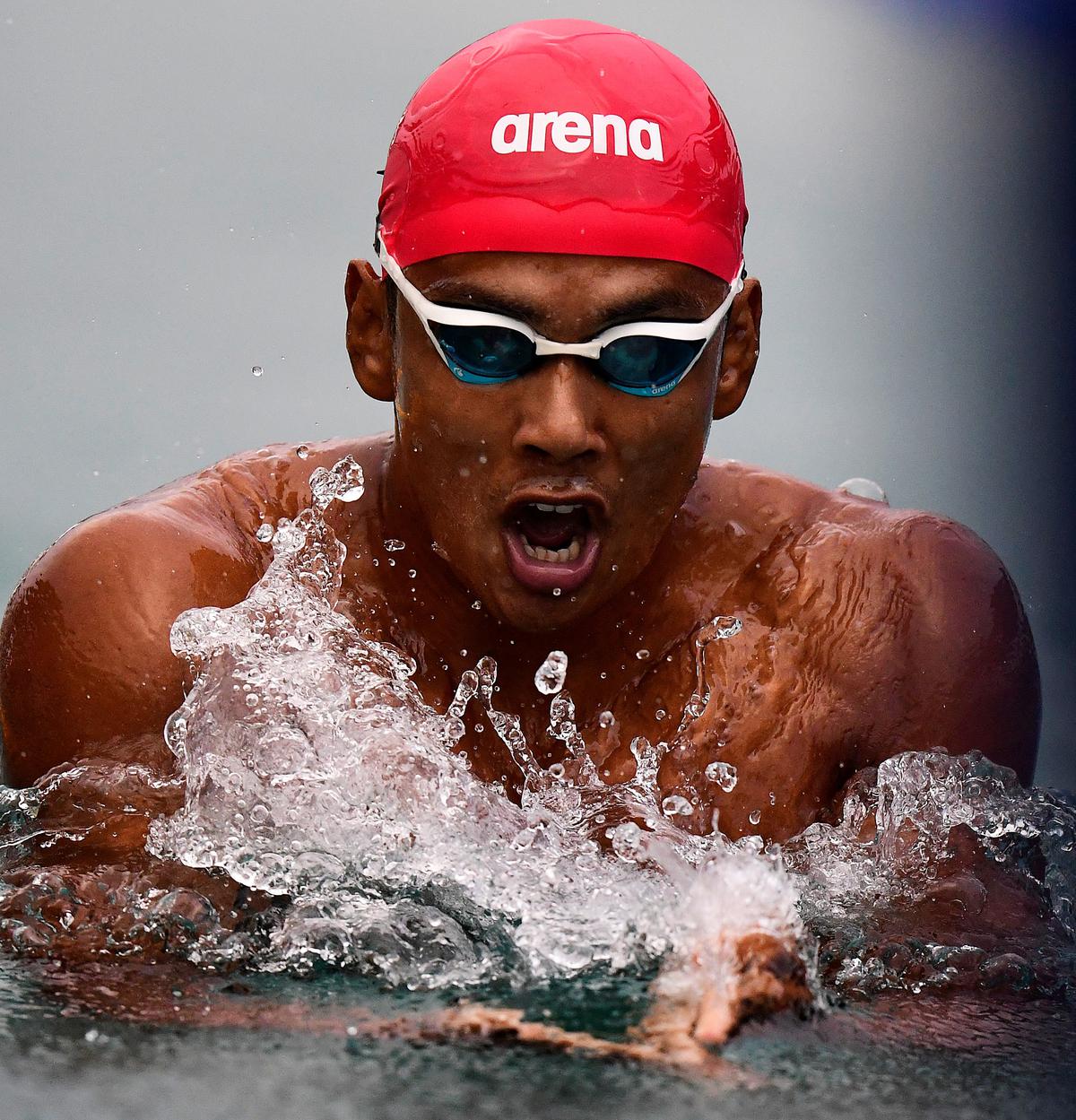 Likith Sp of SSCB swimming to the gold in the men’s 200m breaststroke at the 75 Senior National Aquatic Championships in Guwahati on September 8. 2022.