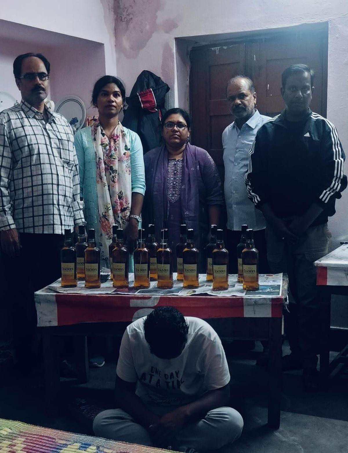 The accused arrested with 14 bottles in Malkajgiri, Hyderabad, on Wednesday. The accused arrested with 14 bottles in Malkajgiri, Hyderabad, on Wednesday.