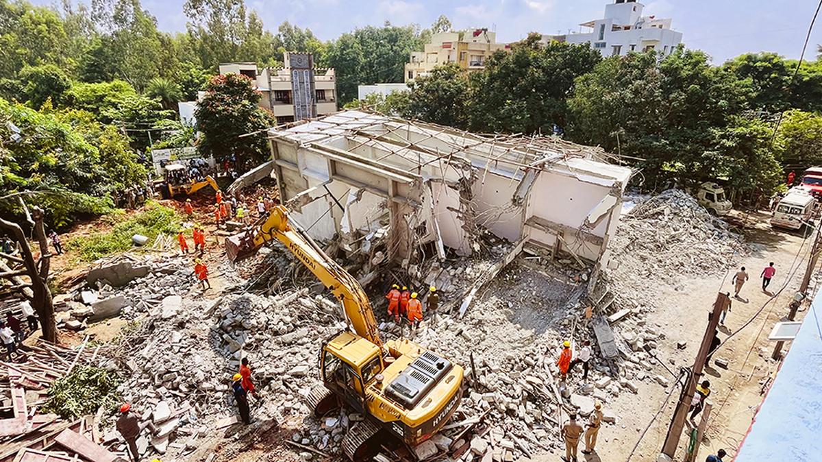 An under-construction multi-storey building at Babusapalya Hennuru, in Bengaluru, collapsed on October 22, 2024. 